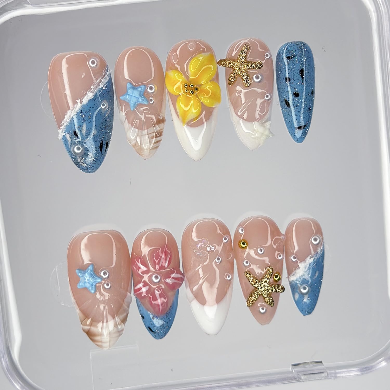 MABKJLF Luxury Press On Nails – Medium Almond 3D Handmade, Reusable ABS Kit