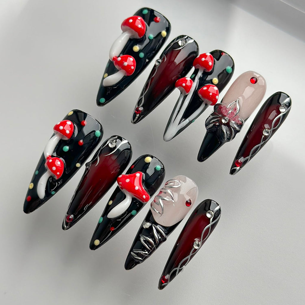MABKJLF Luxury Press On Nails Long Stiletto – 3D Reusable ABS, Black Nail Art Kit