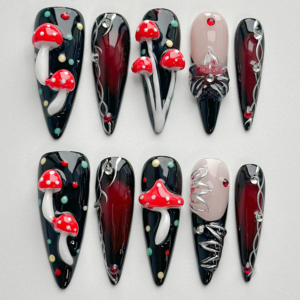 MABKJLF Luxury Press On Nails Long Stiletto – 3D Reusable ABS, Black Nail Art Kit