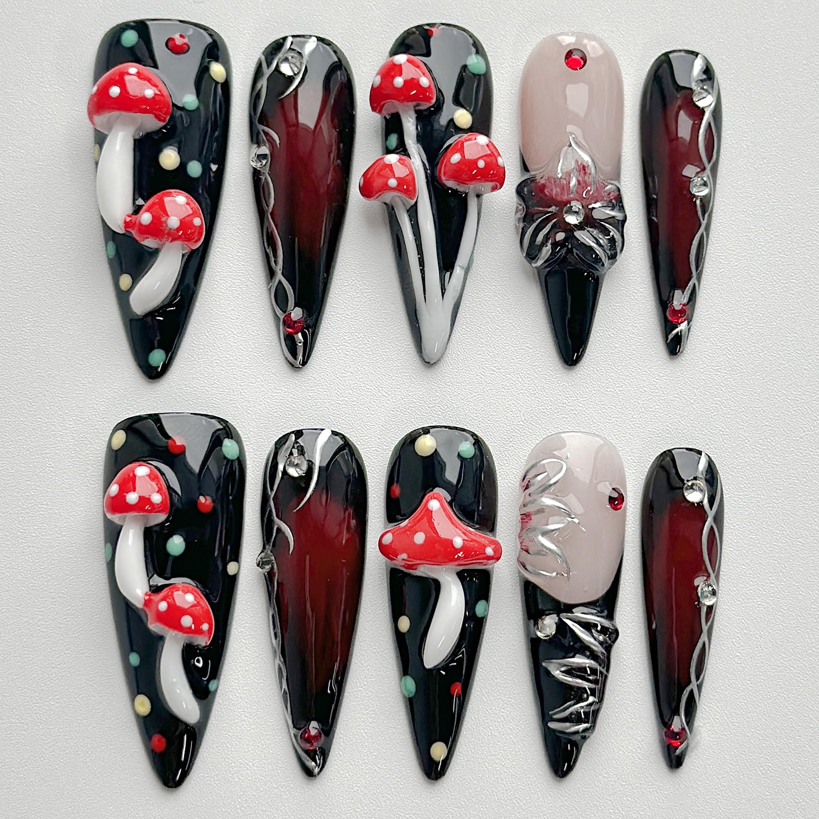 MABKJLF Luxury Press On Nails Long Stiletto – 3D Reusable ABS, Black Nail Art Kit