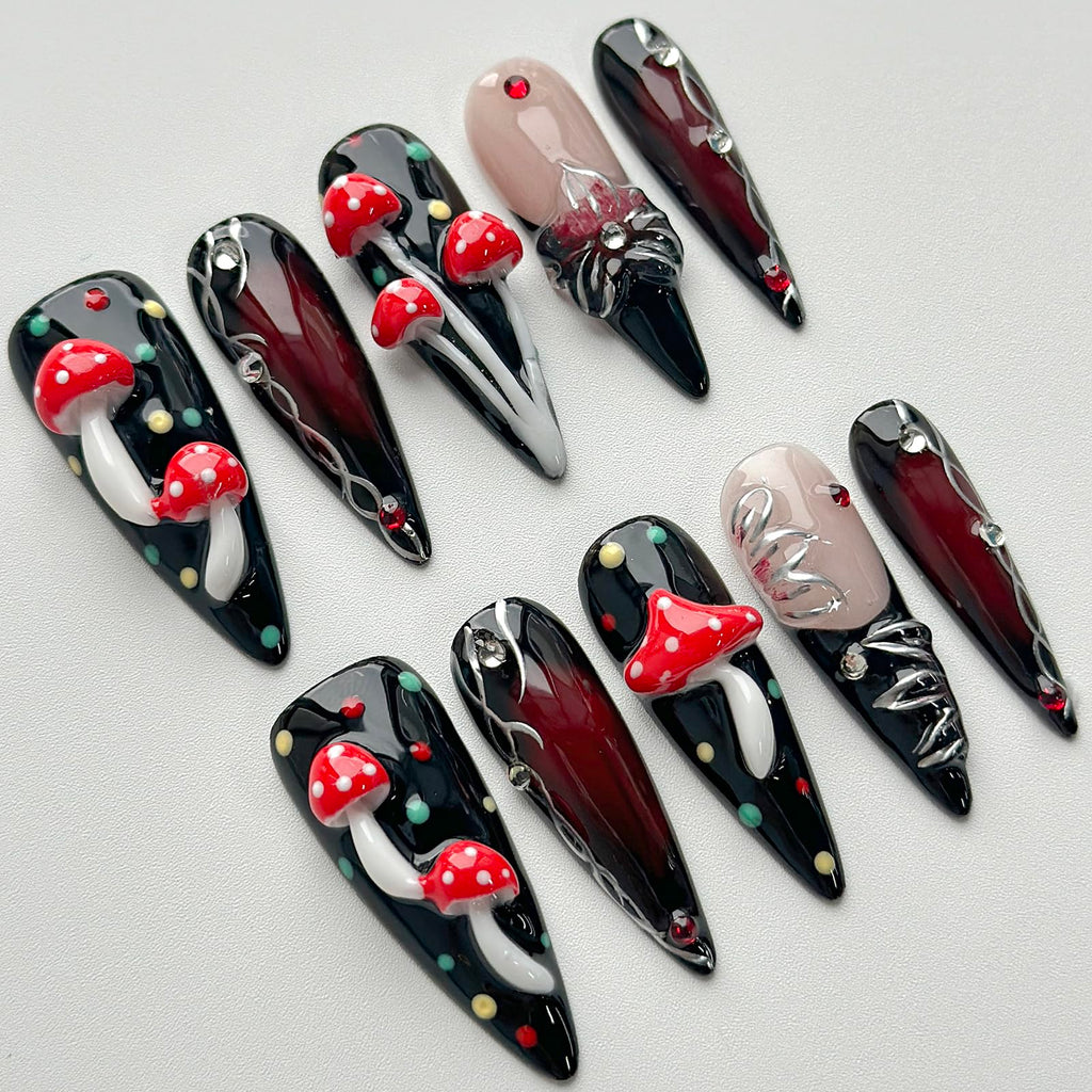 MABKJLF Luxury Press On Nails Long Stiletto – 3D Reusable ABS, Black Nail Art Kit