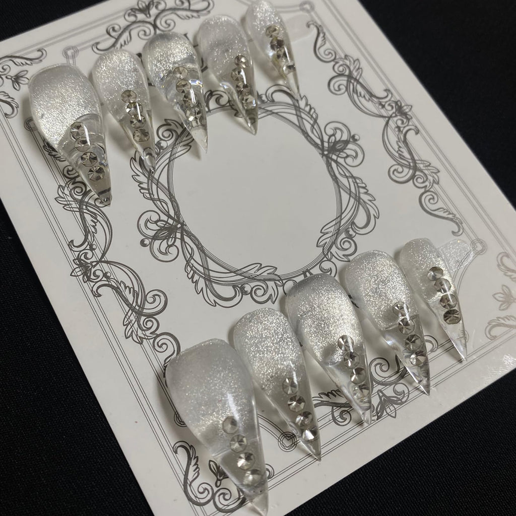 MABKJLF Luxury Press-On Nails - Medium Stiletto Eagle Claw, Reusable ABS, Glitter Rhinestones