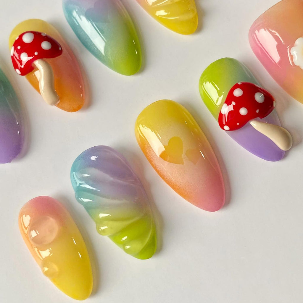 MABKJLF Handmade Short Almond 3D Press-On Nails – Reusable ABS, Full Kit Included