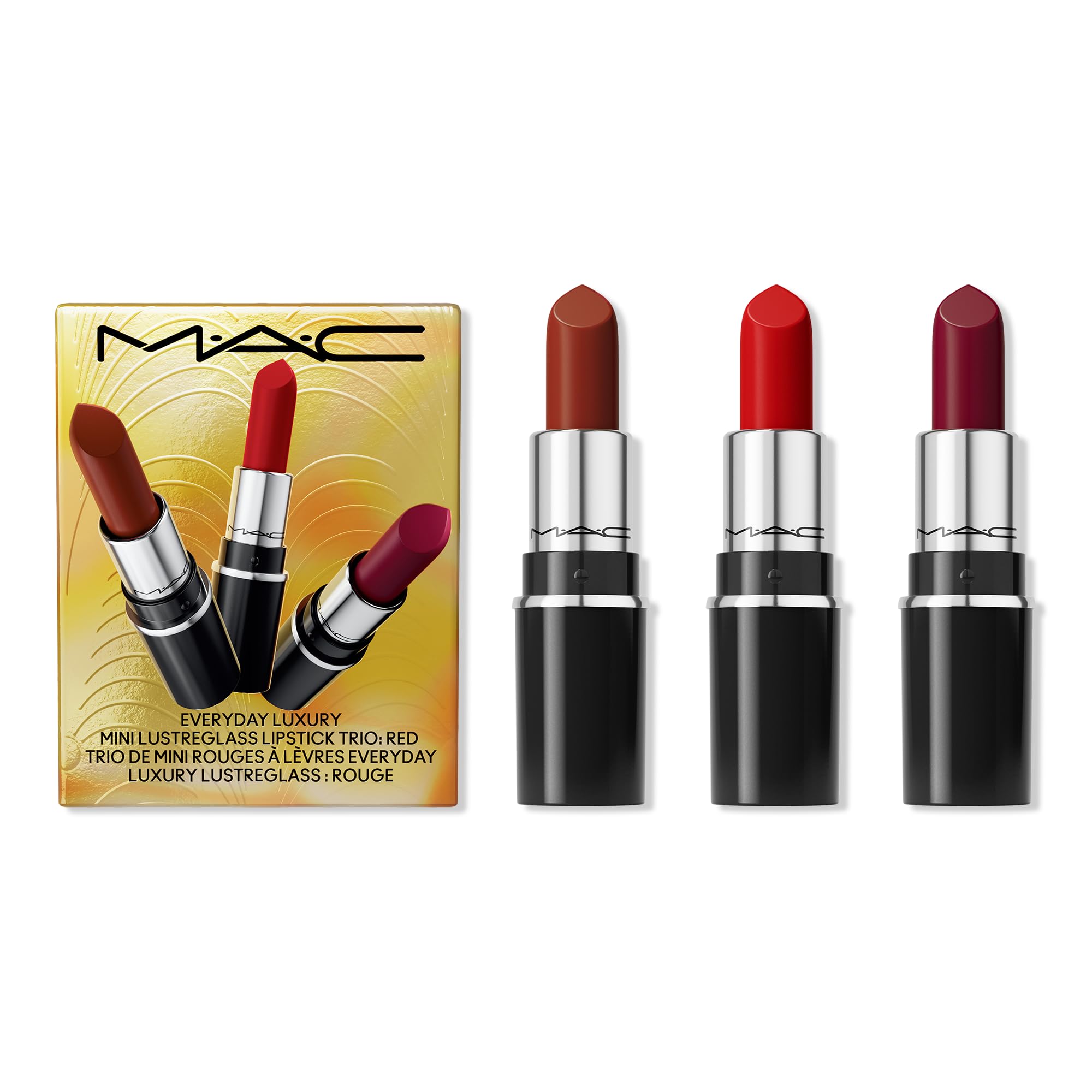 MAC Everyday Luxury Mini Lustreglass Lipstick Trio – Red 3-Piece Holiday Gift Set