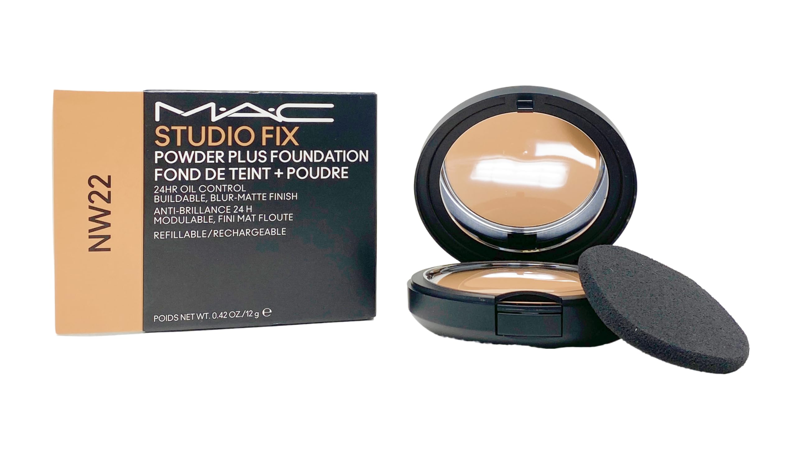 MAC Studio Fix Powder Plus Foundation NW22 – 24 Hr Oil Control Refillable (Warm Beige Rosy Undertone) 0.42 oz