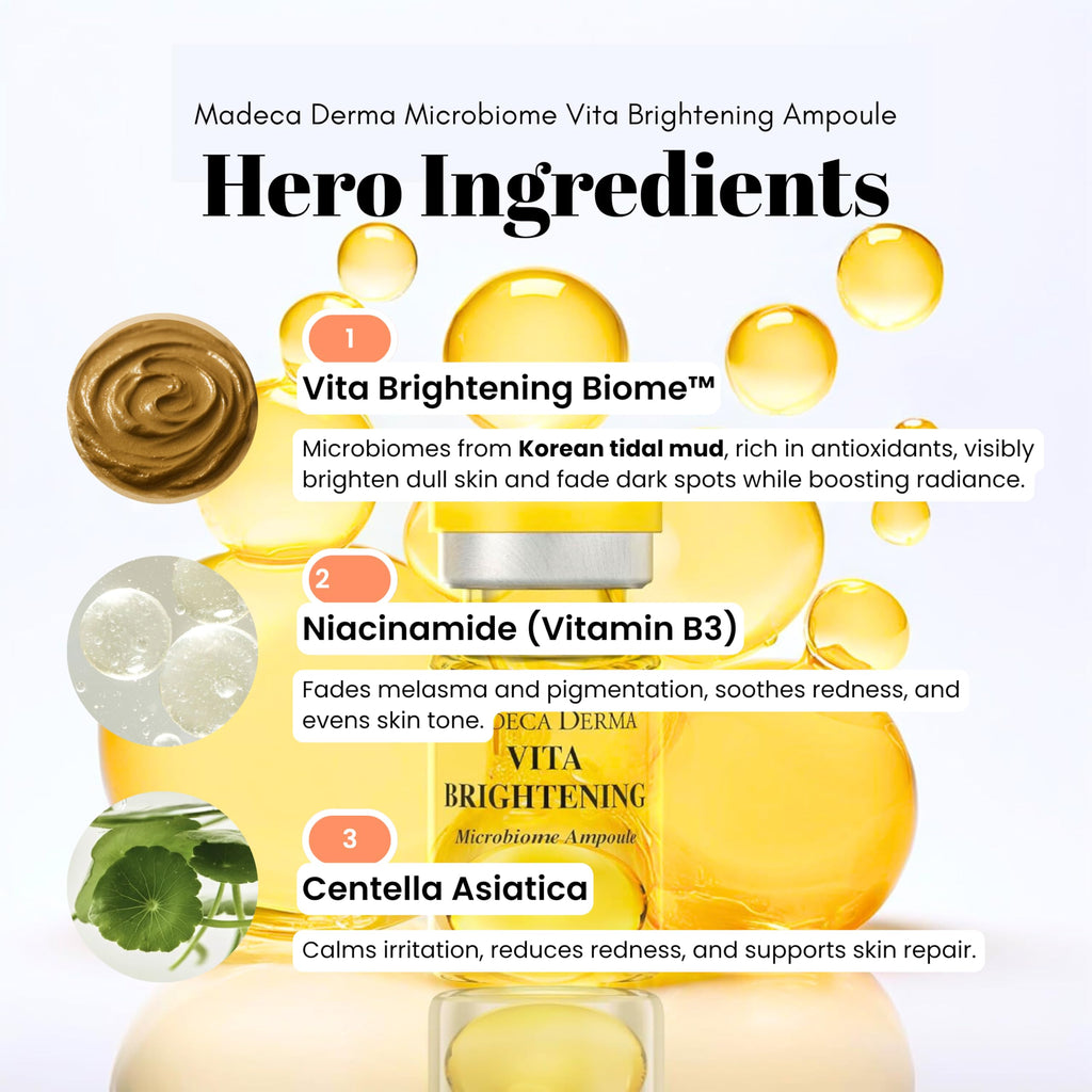 MADECA DERMA Vita Brightening Microbiome Ampoule – Brightening with Vitamin C & E, Hyaluronic Acid & Antioxidants (5 x 0.23 fl oz)