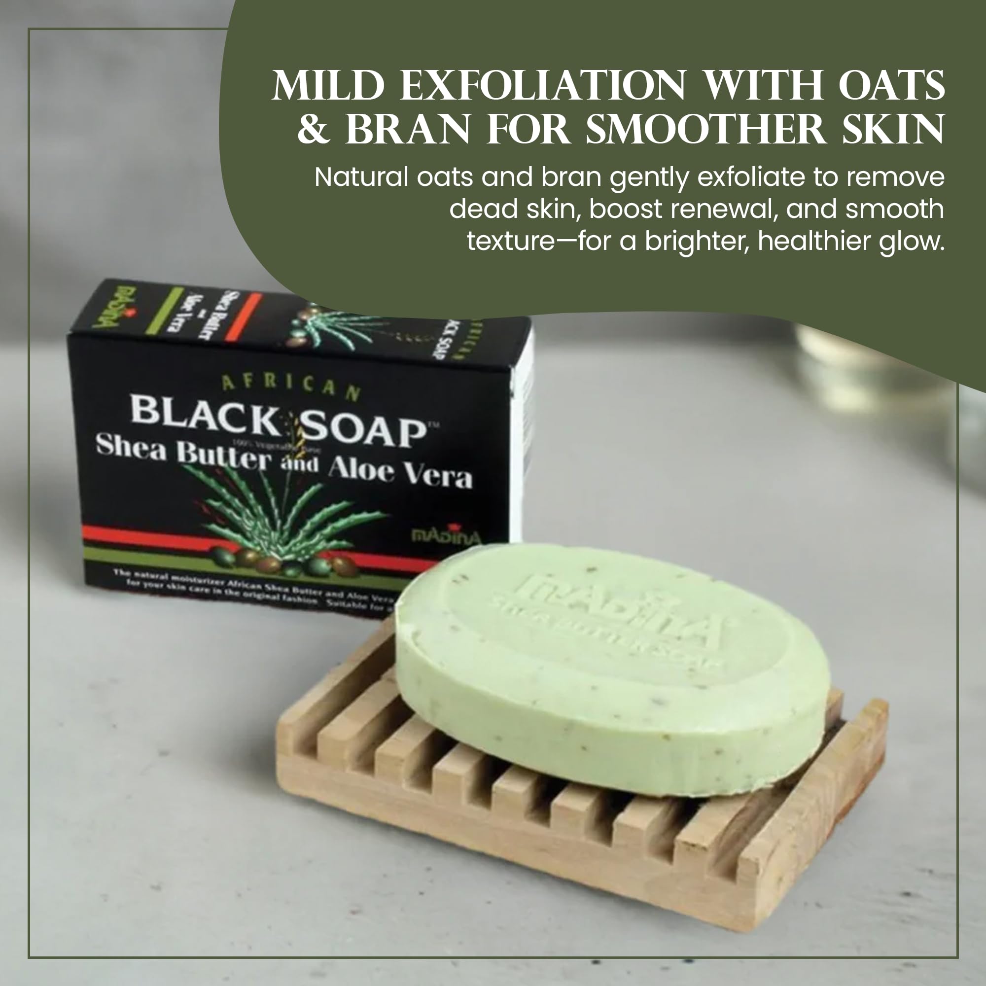 Madina African Black Soap Bar – Shea Butter & Aloe, 6-Pack (3.5 oz Each) | Gentle Hydration & Mild Exfoliation for All Skin Types