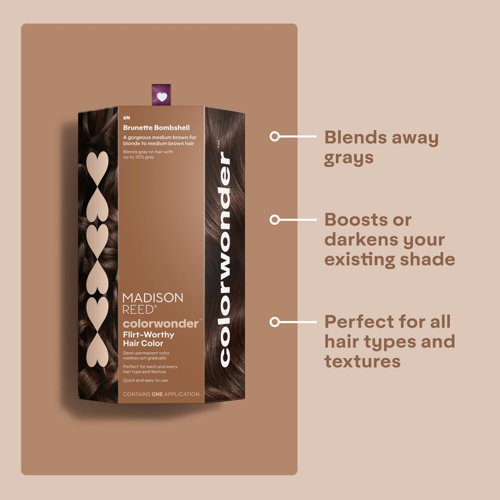 Madison Reed ColorWonder Demi-Permanent Hair Color 6N Brunette Bombshell – Ammonia-Free, Pack of 2