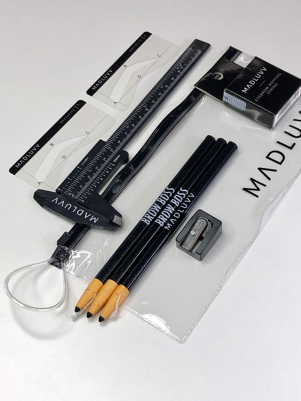 MADLUVV Brow Mapping Kit for Professionals – Pencils, Stencils, Caliper & Mapping String