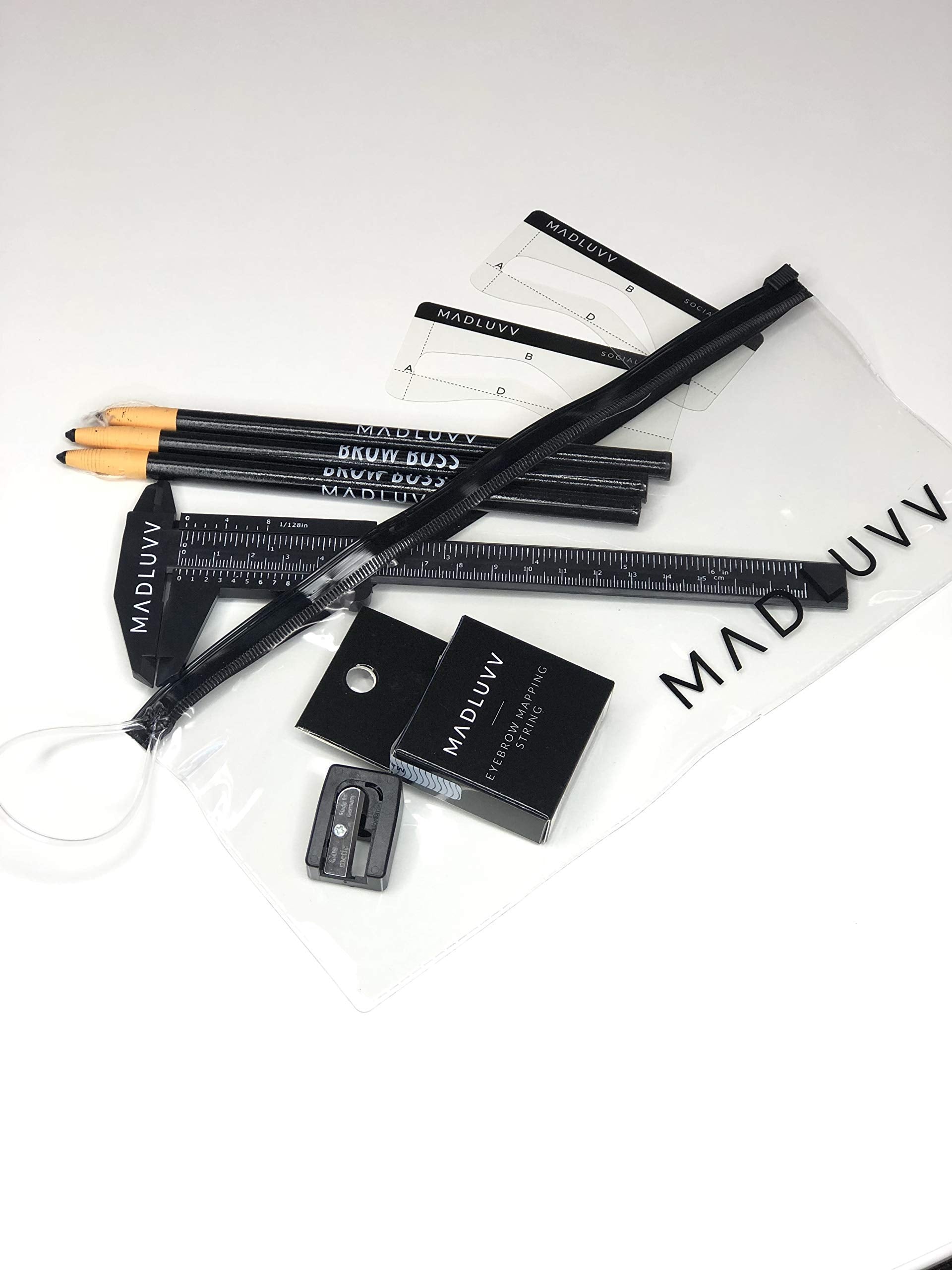 MADLUVV Brow Mapping Kit for Professionals – Pencils, Stencils, Caliper & Mapping String
