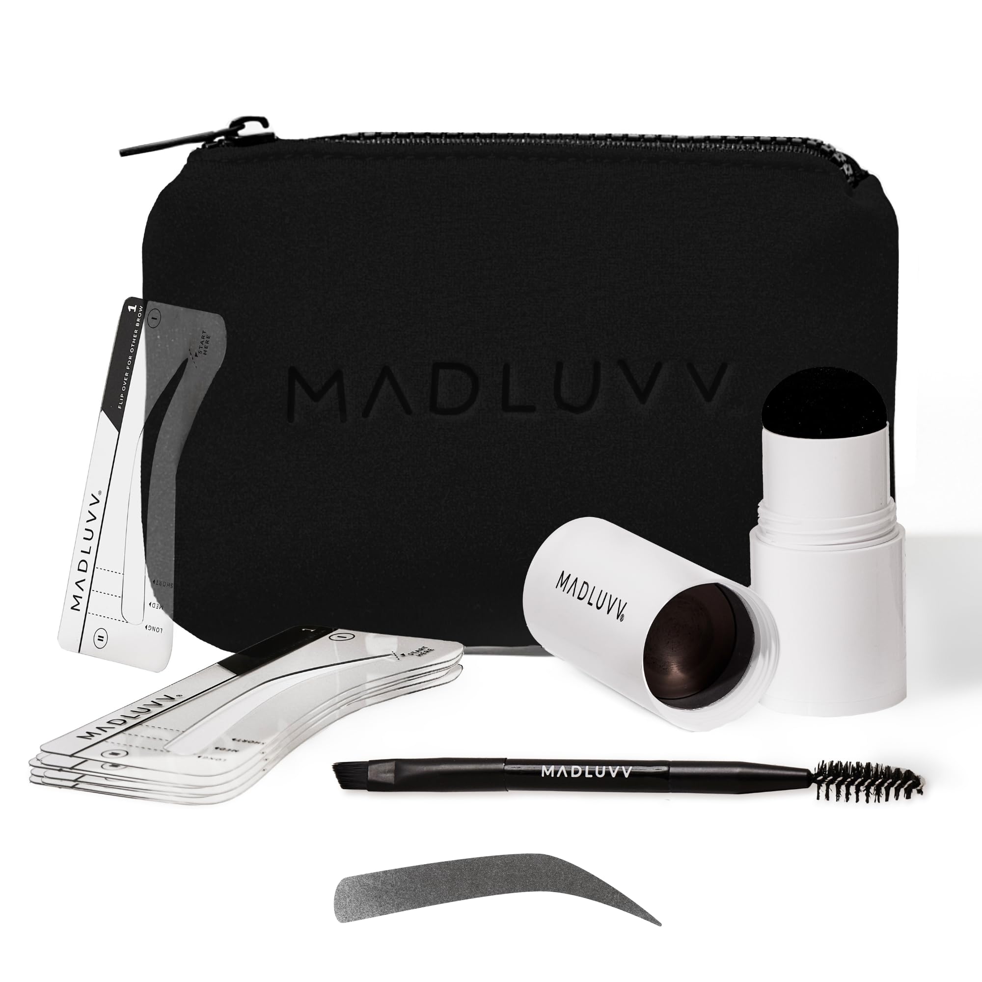 MADLUVV Brow Stamp Kit with 9 Stencils – Natural-Looking Brows (Nearly Black)
