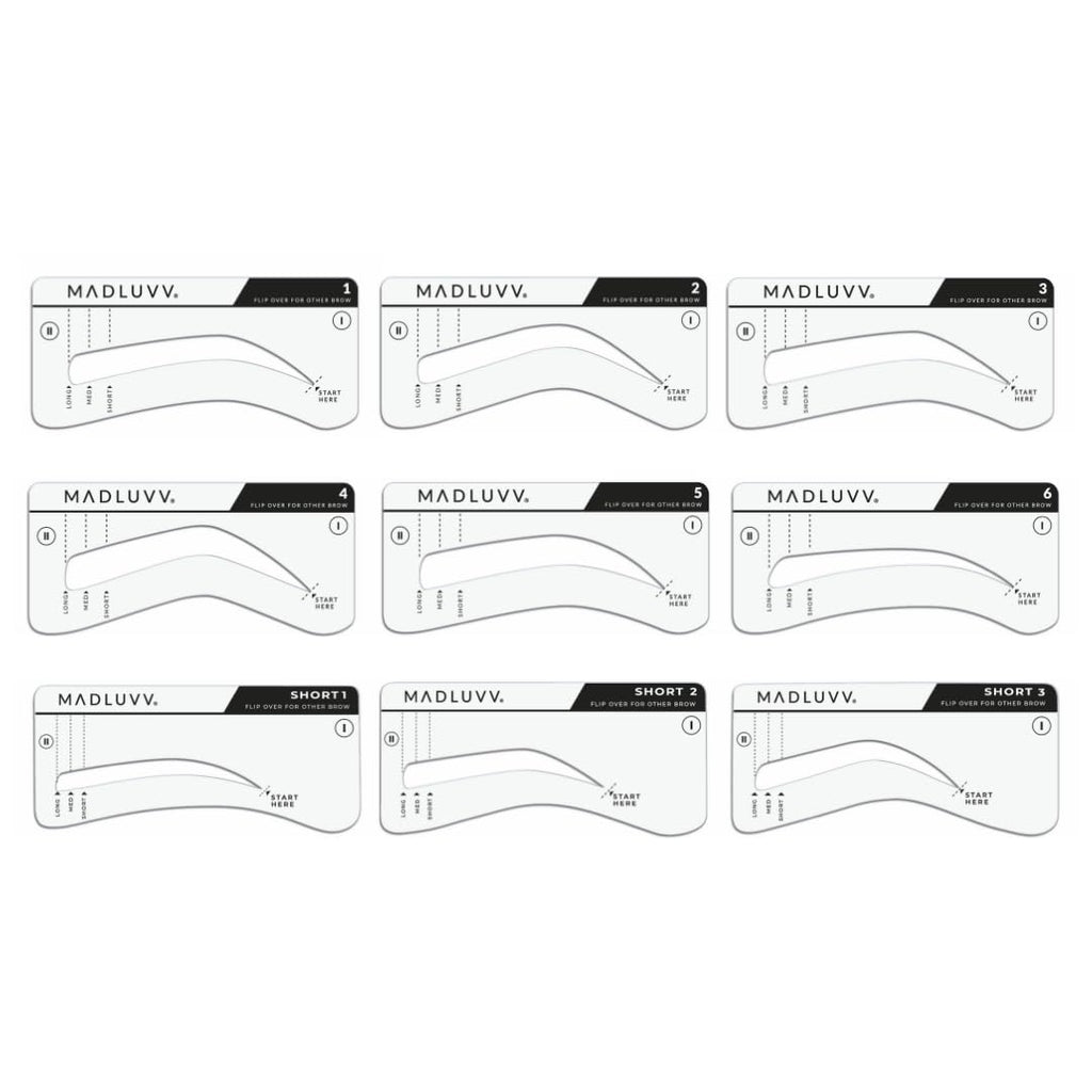 MADLUVV Brow Stamp Kit with 9 Stencils – Easy, Natural-Looking Brows | Spoolie, Travel Bag & Stamp