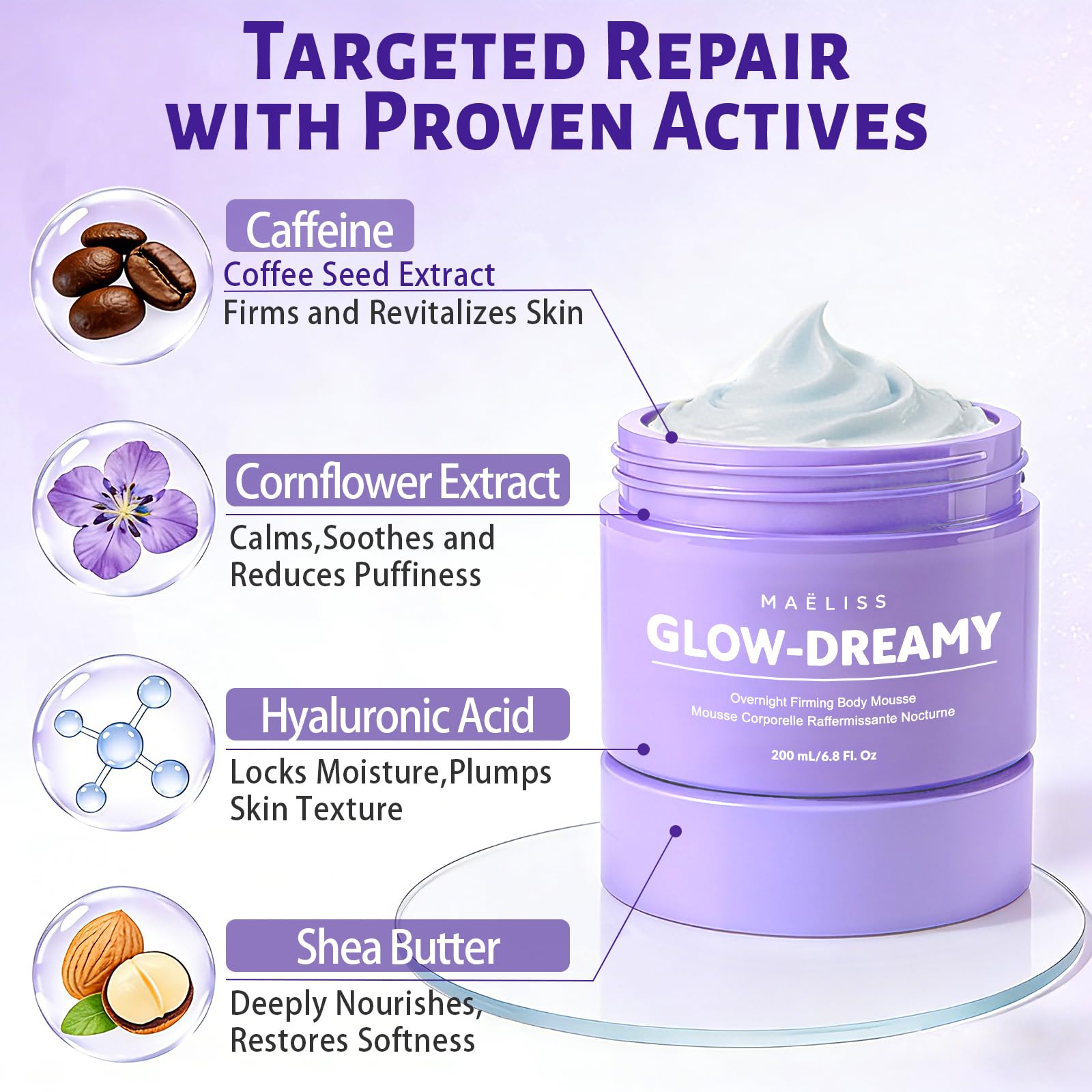 MAËLISS Overnight Toning Whip – Firming Night Cream for Arms, Thighs & Belly | 6.8 oz