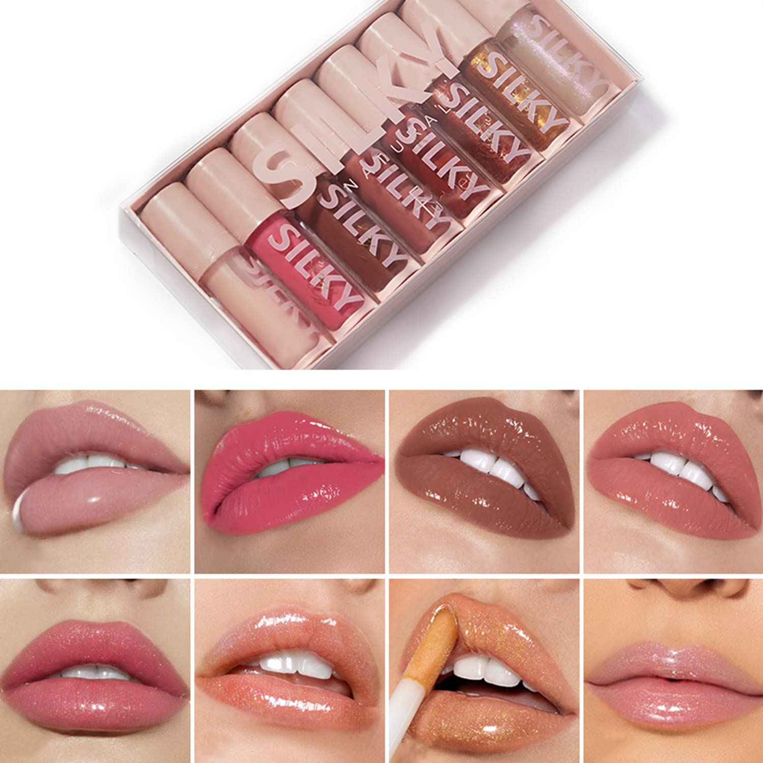 MAEPEOR 8-Piece Shimmer Lip Gloss Set | Non-Sticky, Hydrating Gloss with Long-Lasting Shine
