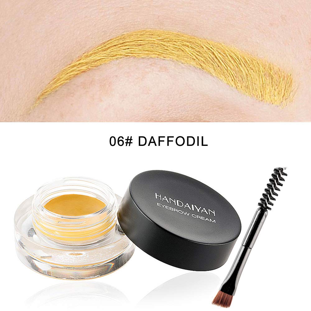 MAEPEOR 12 Colors Eyebrow Pomade – Waterproof, Long-Lasting Cream Gel with Brush for Daily or Cosplay (06 Daffodil)