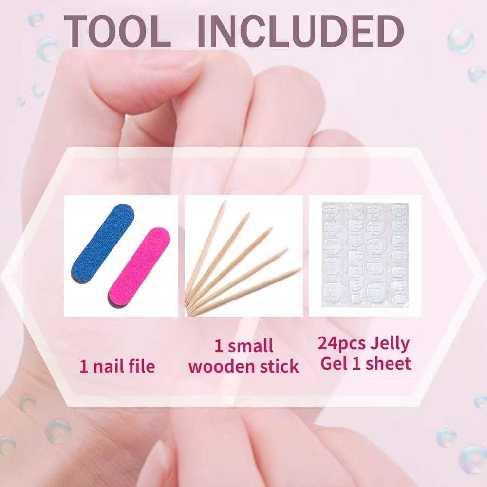 MAGLFELL Press On Nails - Handmade Square Nails with Snowflakes & Gold Plated Bow (10 Pcs, Size M)