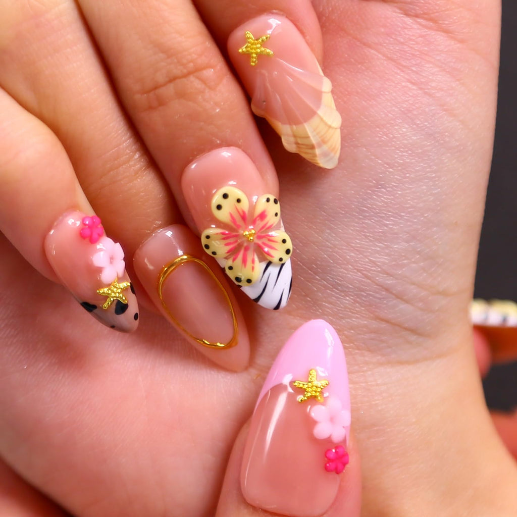 MAGLFELL Spring Press On Nails – Medium Almond 3D Reusable Tips, French Salon Design