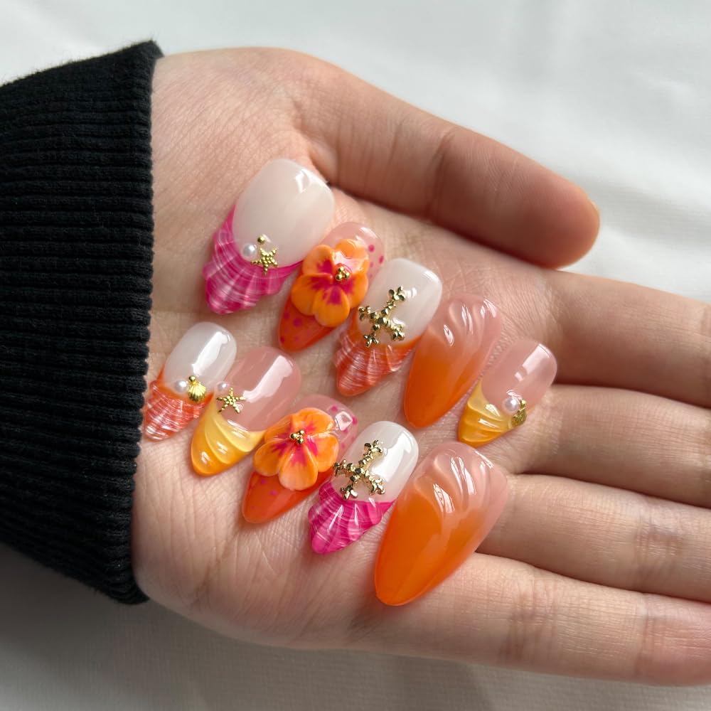 MAGLFELL Luxury Medium Almond 3D Press-On Nails | Reusable ABS Nail Tips