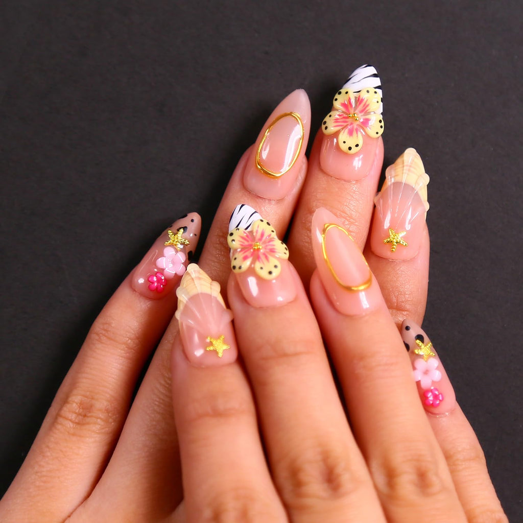 MAGLFELL Spring Press On Nails – Medium Almond 3D Reusable Tips, French Salon Design