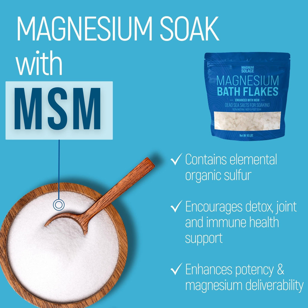 Magnum Solace Magnesium Flakes with MSM – Dead Sea Magnesium Chloride, 10 LBS