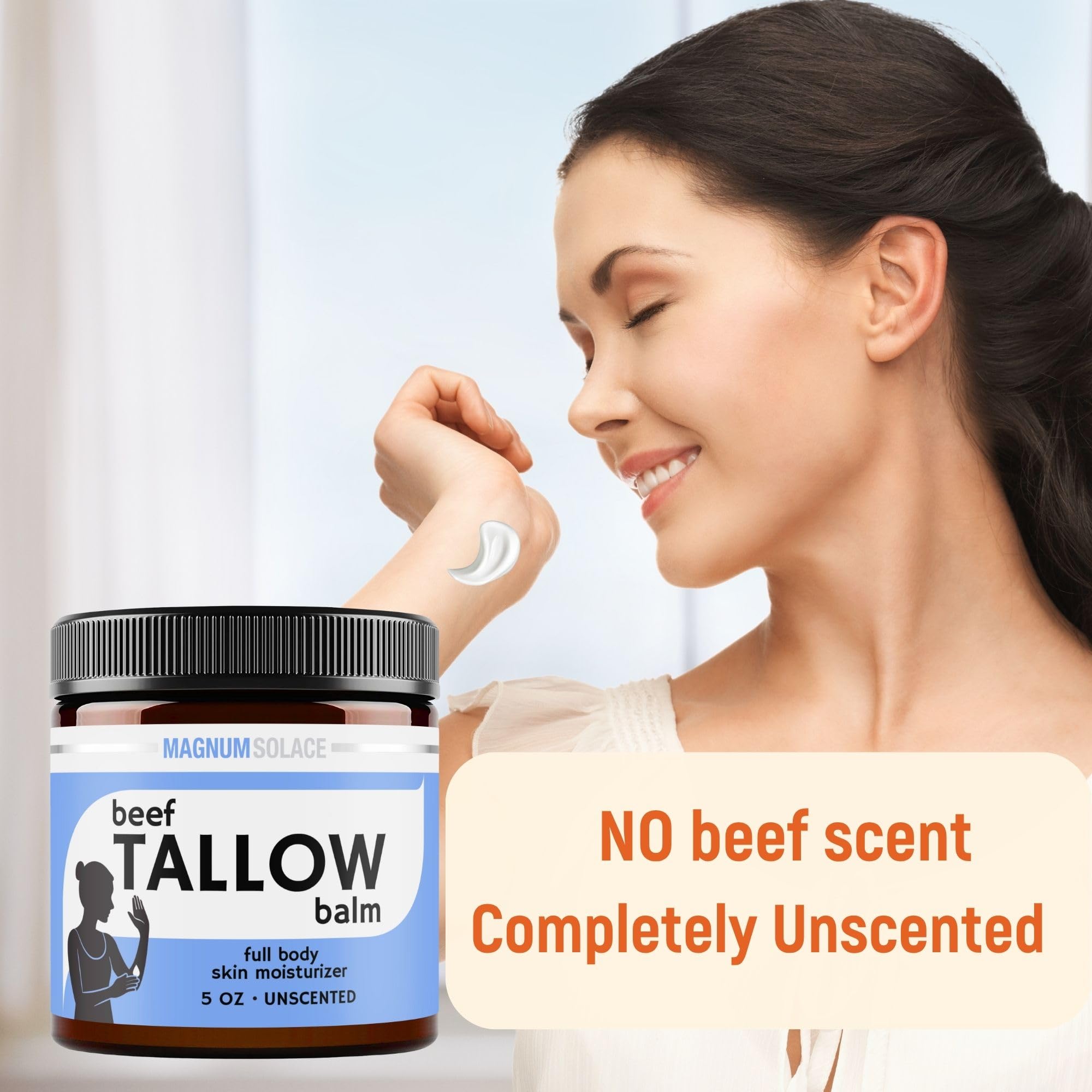 Magnum Solace Beef Tallow Skin Balm – 2-Ingredient Unscented Moisturizer, 5 oz