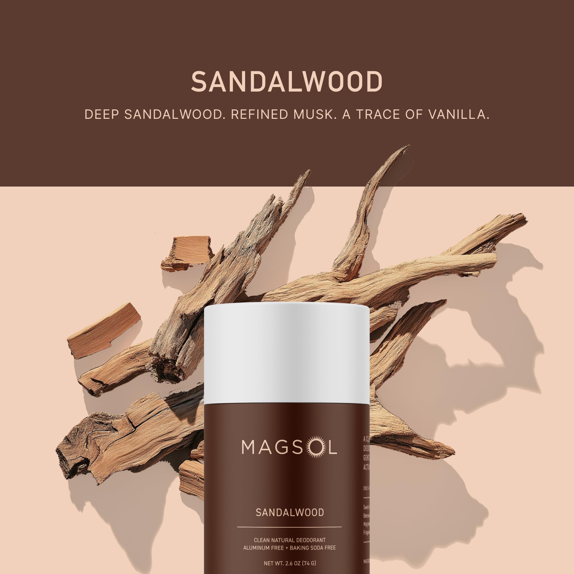 MAGSOL Magnesium Deodorant for Men – Aluminum-Free, Baking Soda-Free, Sandalwood, 2.6 oz