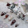 Maigitur 100% Handmade Christmas Press On Nails – Medium Almond, Dark Red French Tips, Snowman & Gingerbread Man