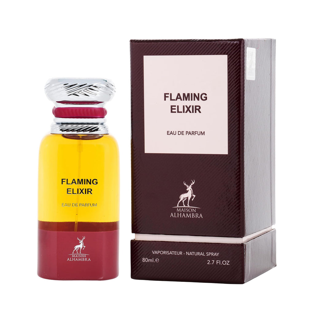 Maison Alhambra Flaming Elixir Eau de Parfum – Unisex, Long-Lasting, Fruity Smoky Leather Woody, 80 ml
