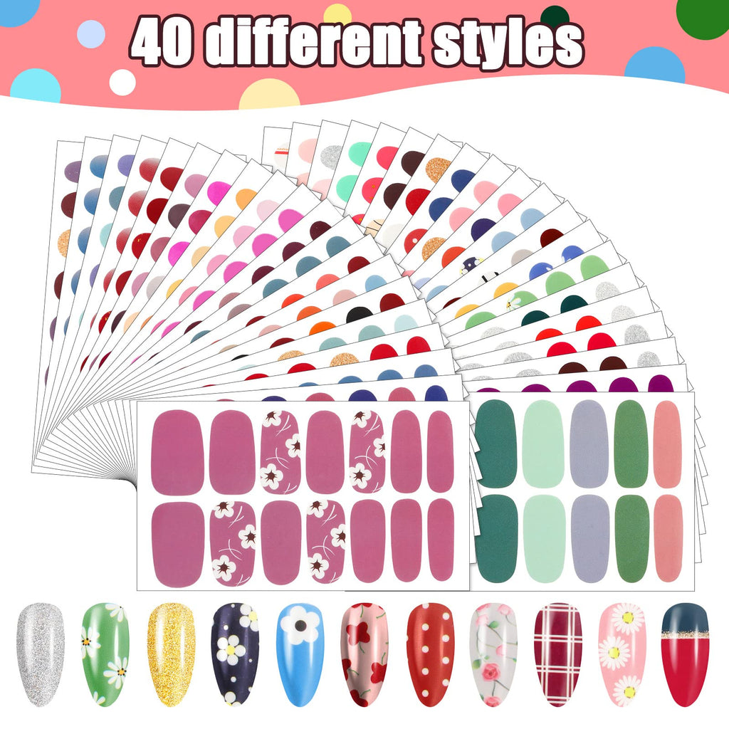 Maitys 560 Pieces Full-Wrap Nail Stickers – 40 Sheets, Flower Style