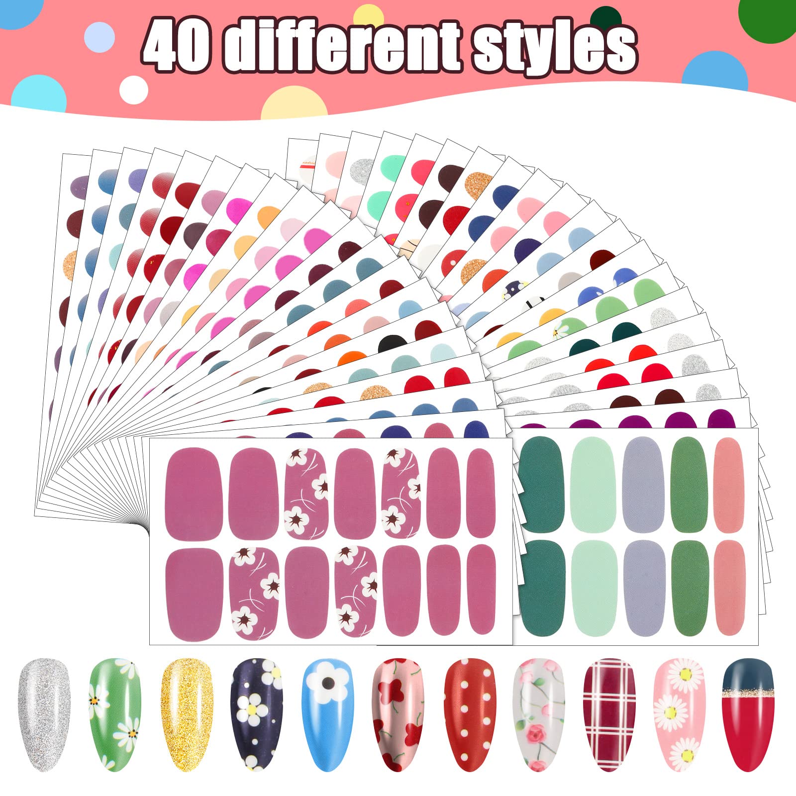 Maitys 560 Pieces Full-Wrap Nail Stickers – 40 Sheets, Flower Style