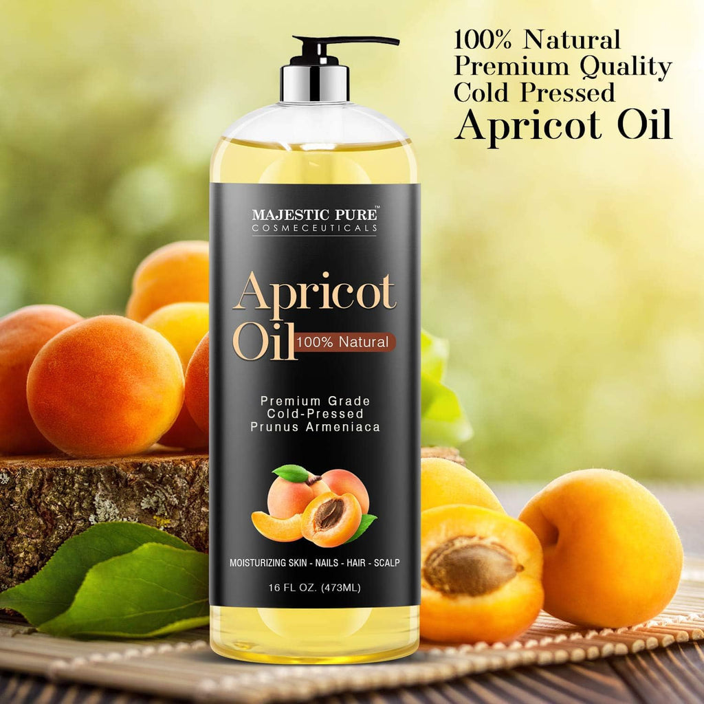 Majestic Pure Apricot Oil – 100% Pure Cold-Pressed Apricot Kernel Oil for Skin, Hair, Massage & Essential Oil Dilution | 16 fl oz