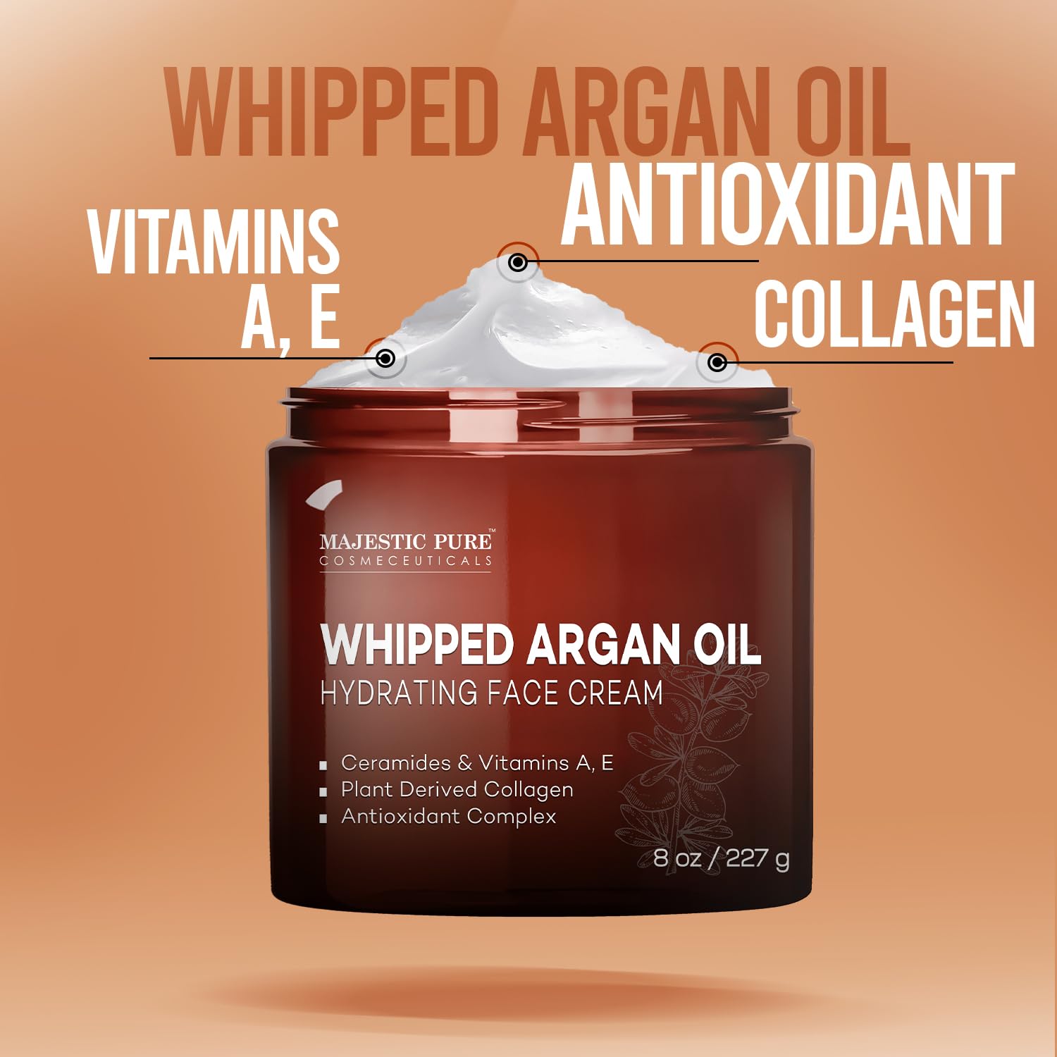 Majestic Pure Whipped Argan Oil Moisturizer – Hydration, Vitamin E & Ceramides – 8oz