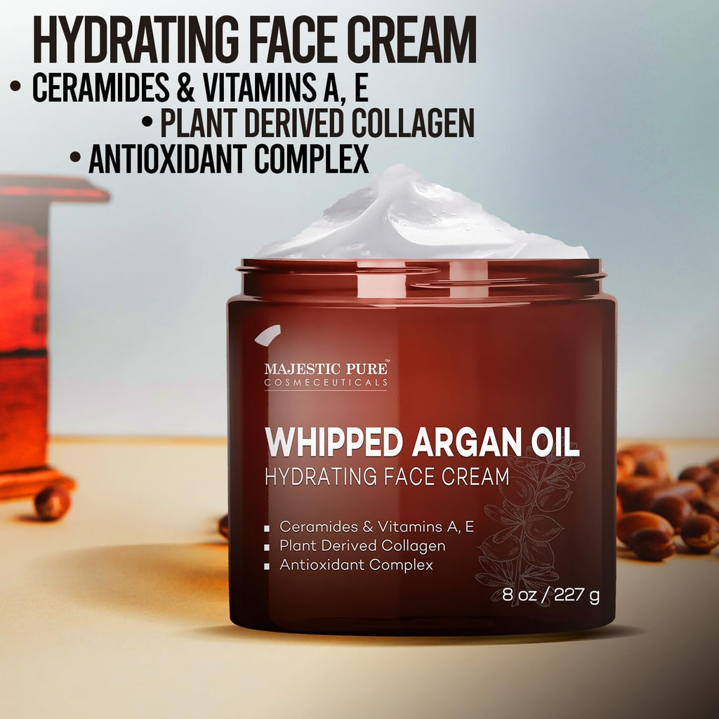 Majestic Pure Whipped Argan Oil Moisturizer – Hydration, Vitamin E & Ceramides – 8oz