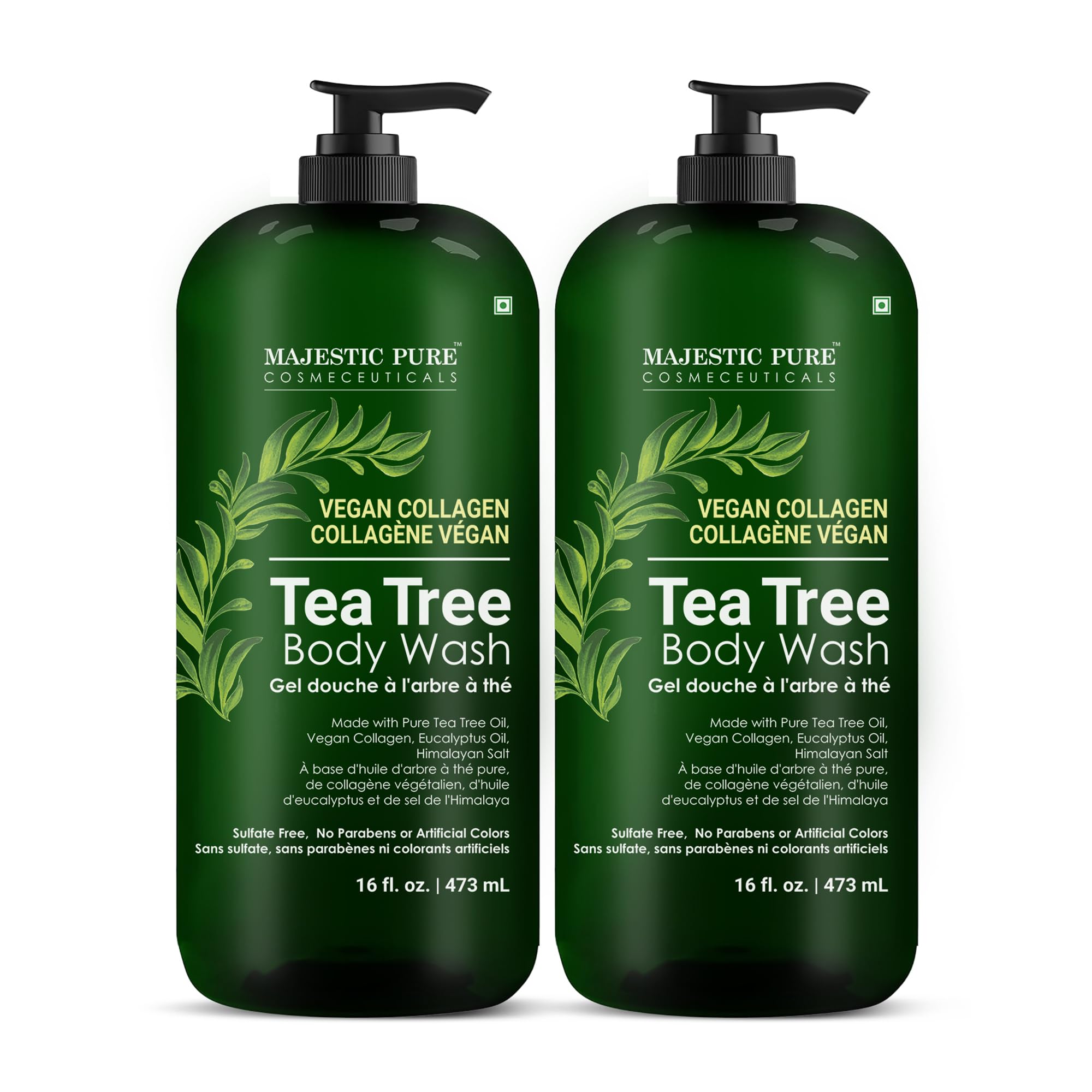 Majestic Pure Tea Tree Body Wash - Soothe Dry Skin & Irritation - Cruelty-Free, Sulfate-Free (16 fl oz Pack of 2)