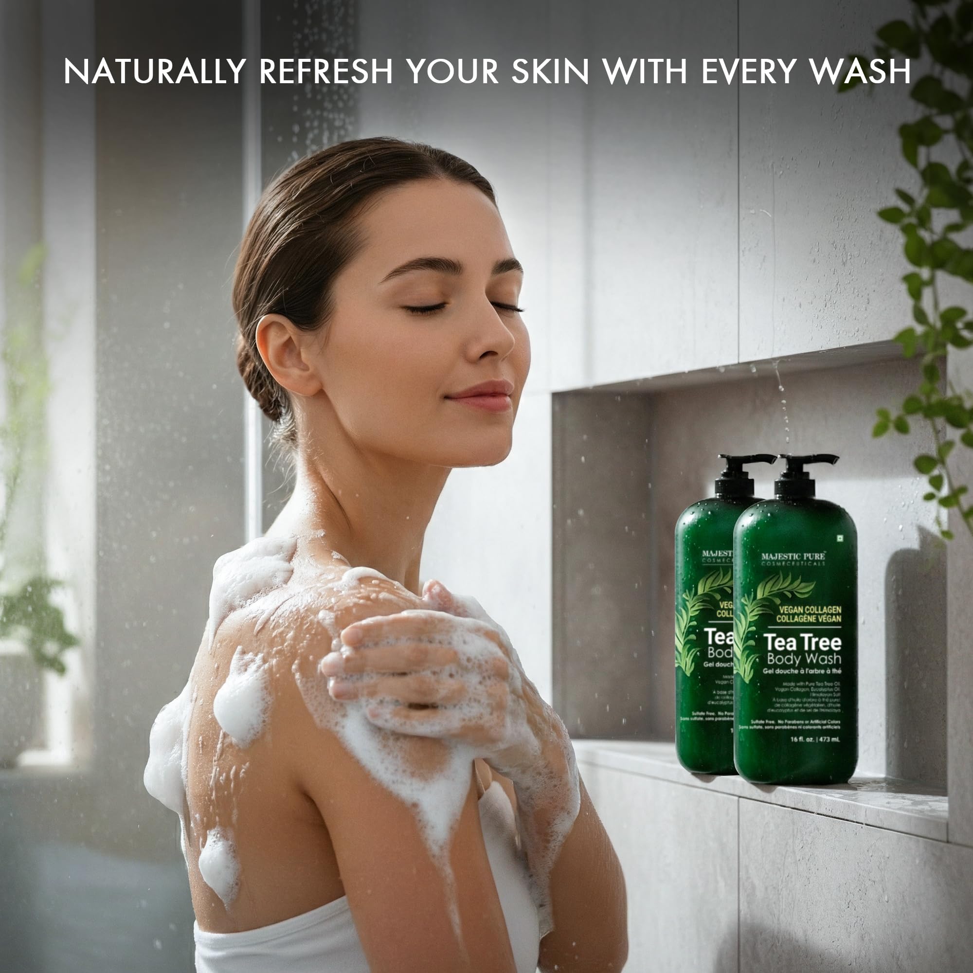 Majestic Pure Tea Tree Body Wash - Soothe Dry Skin & Irritation - Cruelty-Free, Sulfate-Free (16 fl oz Pack of 2)