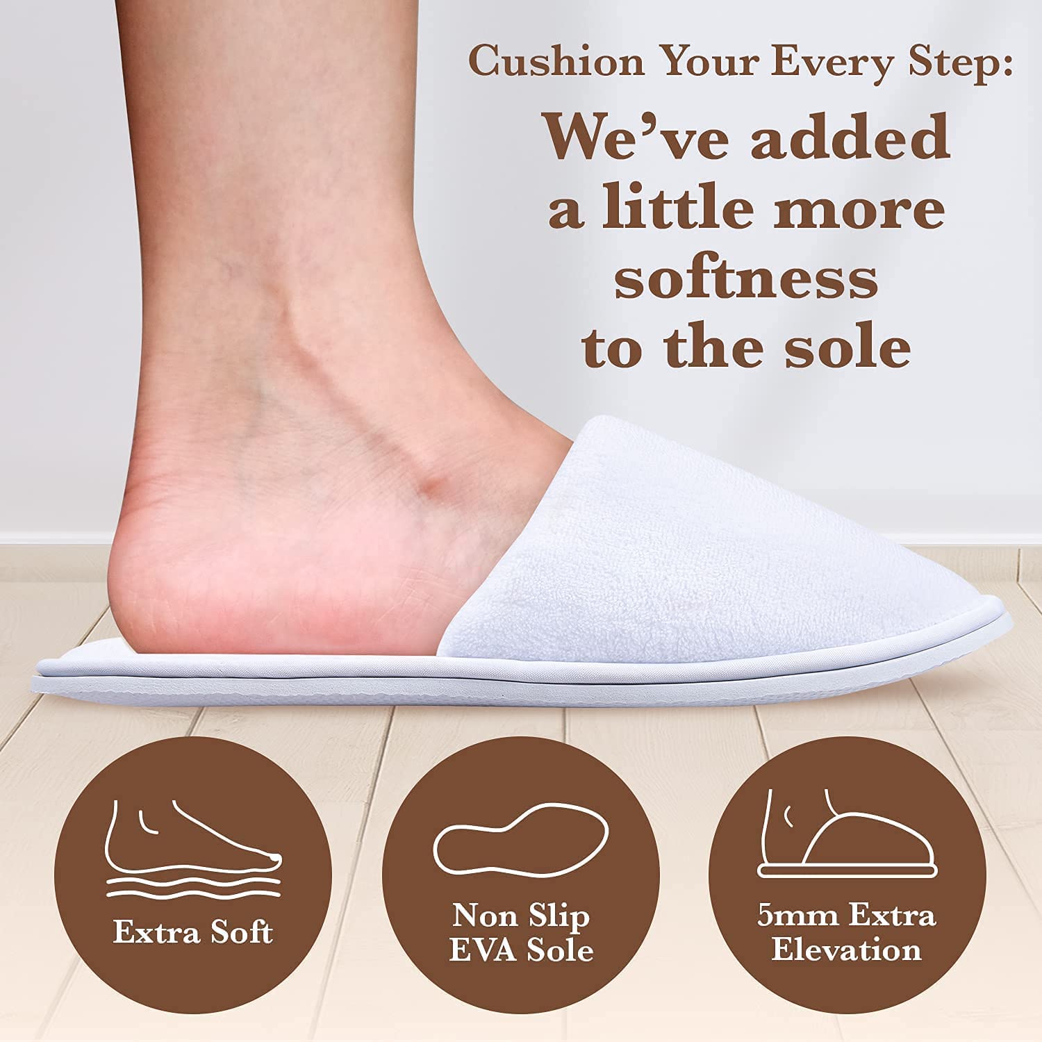 MAJI SIMPLY JOYOUS White Spa Slippers for Women – 6-Pack Guest Slippers, Non-Slip, Closed-Toe, Travel-Friendly