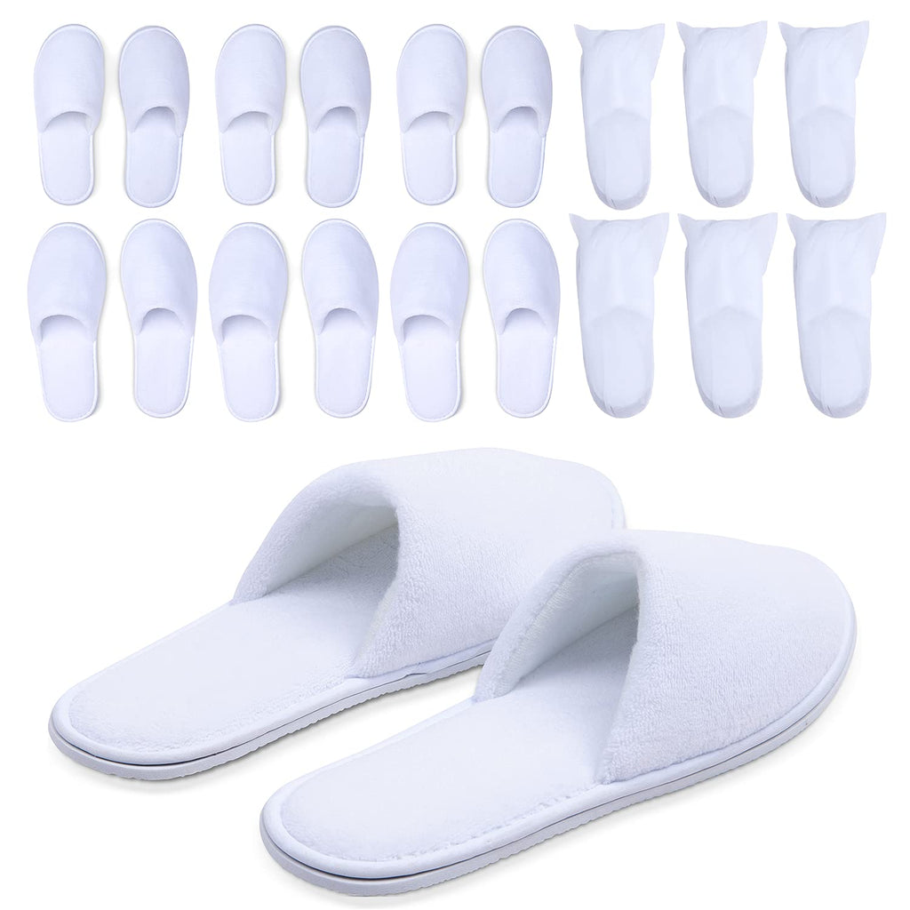 MAJI SIMPLY JOYOUS White Spa Slippers for Women – 6-Pack Guest Slippers, Non-Slip, Closed-Toe, Travel-Friendly