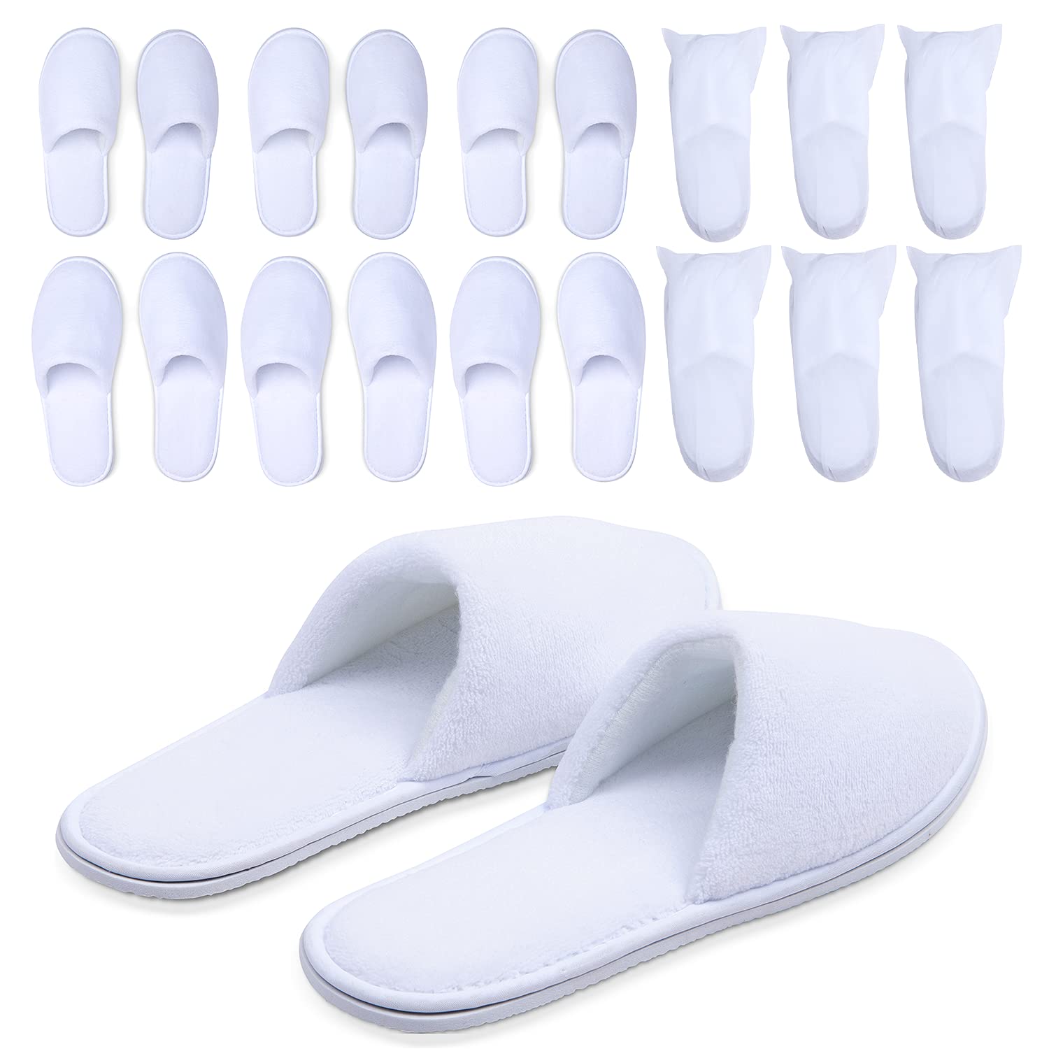 MAJI SIMPLY JOYOUS White Spa Slippers for Women – 6-Pack Guest Slippers, Non-Slip, Closed-Toe, Travel-Friendly