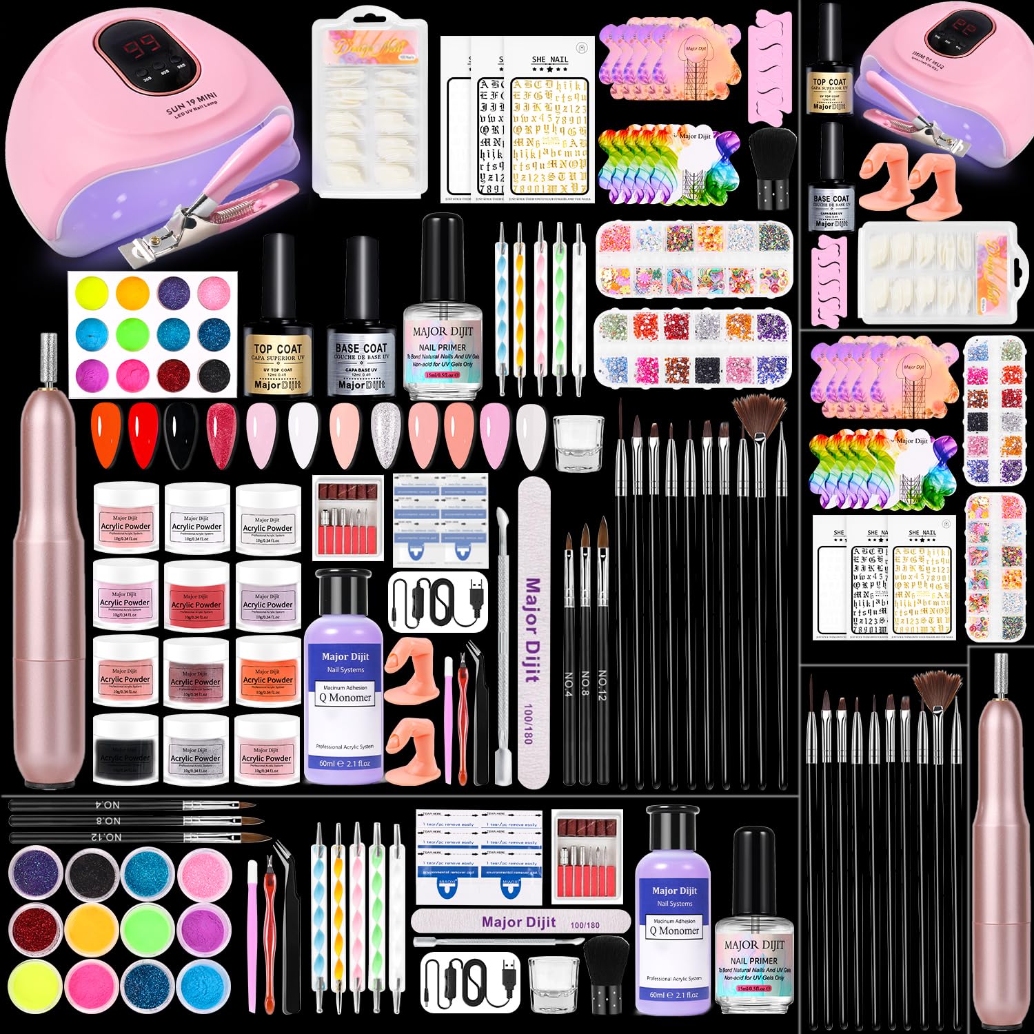 Major Dijit Complete Acrylic Nail Starter Kit with LED Lamp – DIY Nail Art for Home & Salon