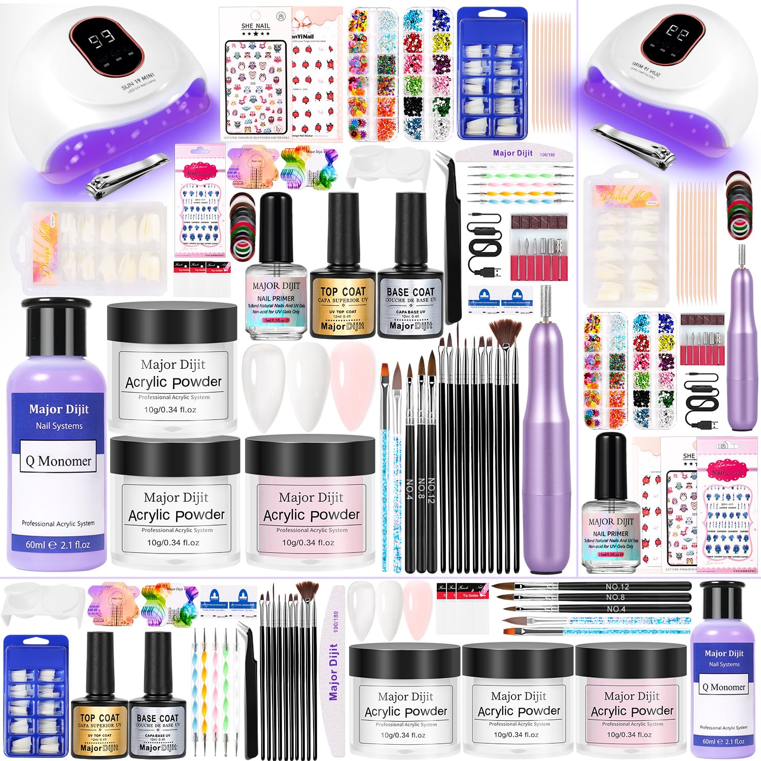 Major Dijit Acrylic Nail Kit with Drill - Complete DIY Nail Art Set for Beginners