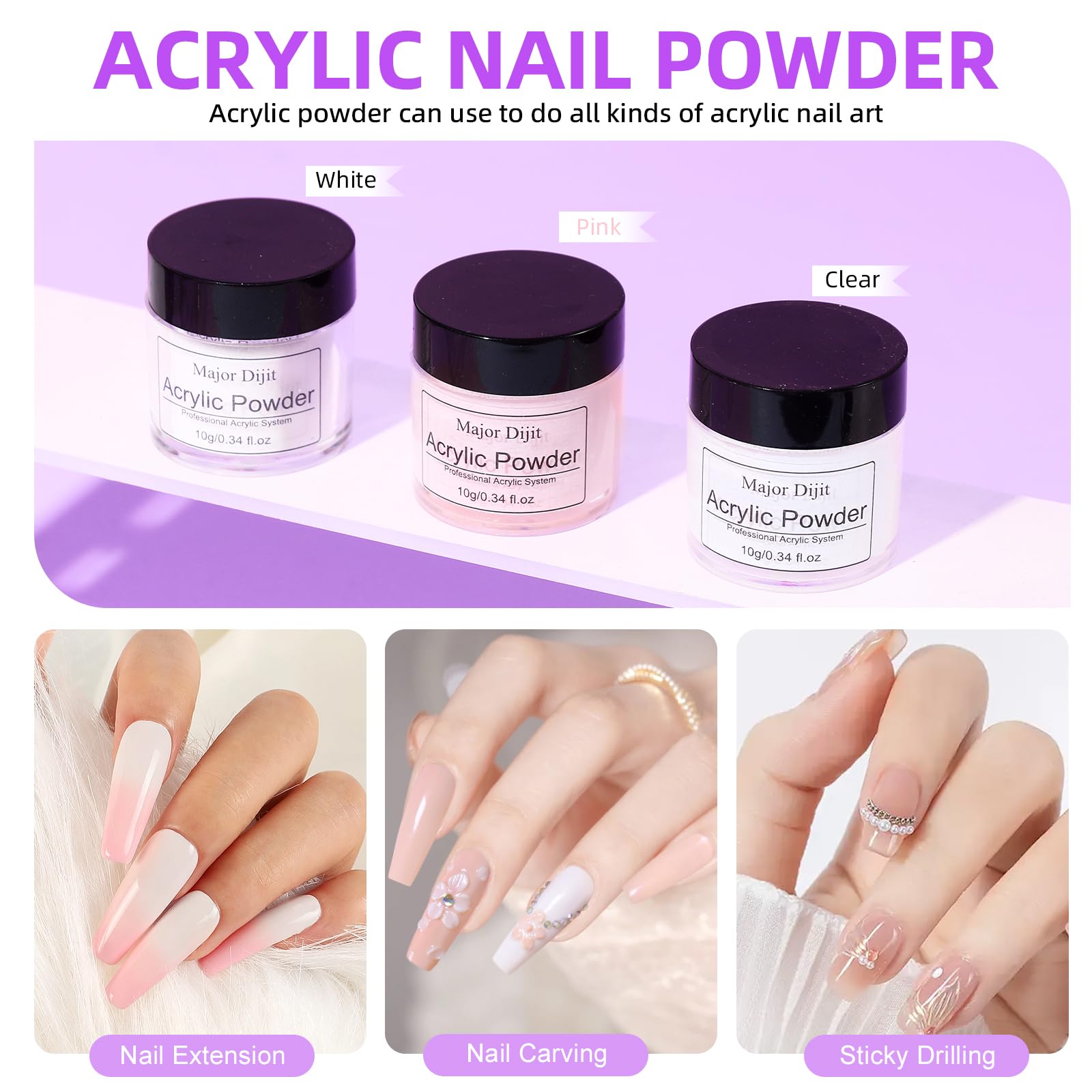 Major Dijit Acrylic Nail Kit with Drill - Complete DIY Nail Art Set for Beginners