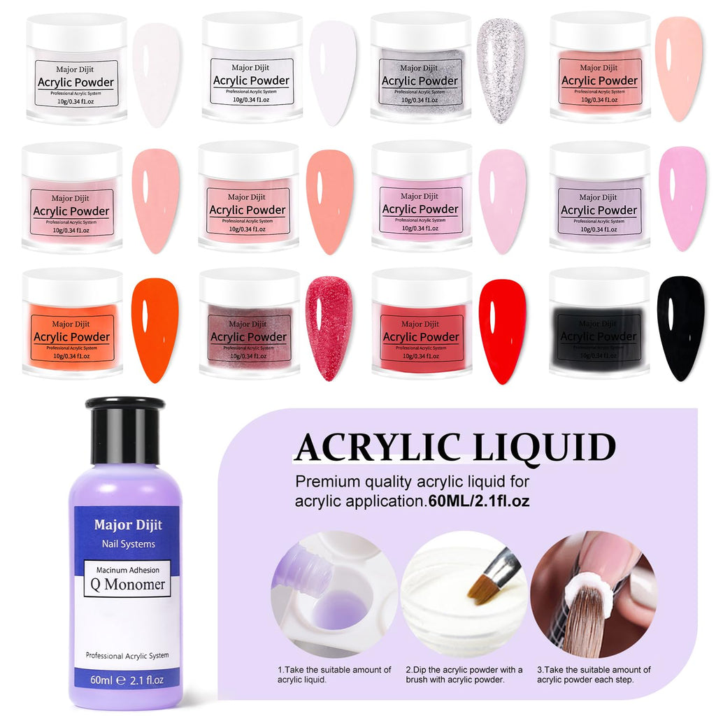 Major Dijit Complete Acrylic Nail Starter Kit with LED Lamp – DIY Nail Art for Home & Salon