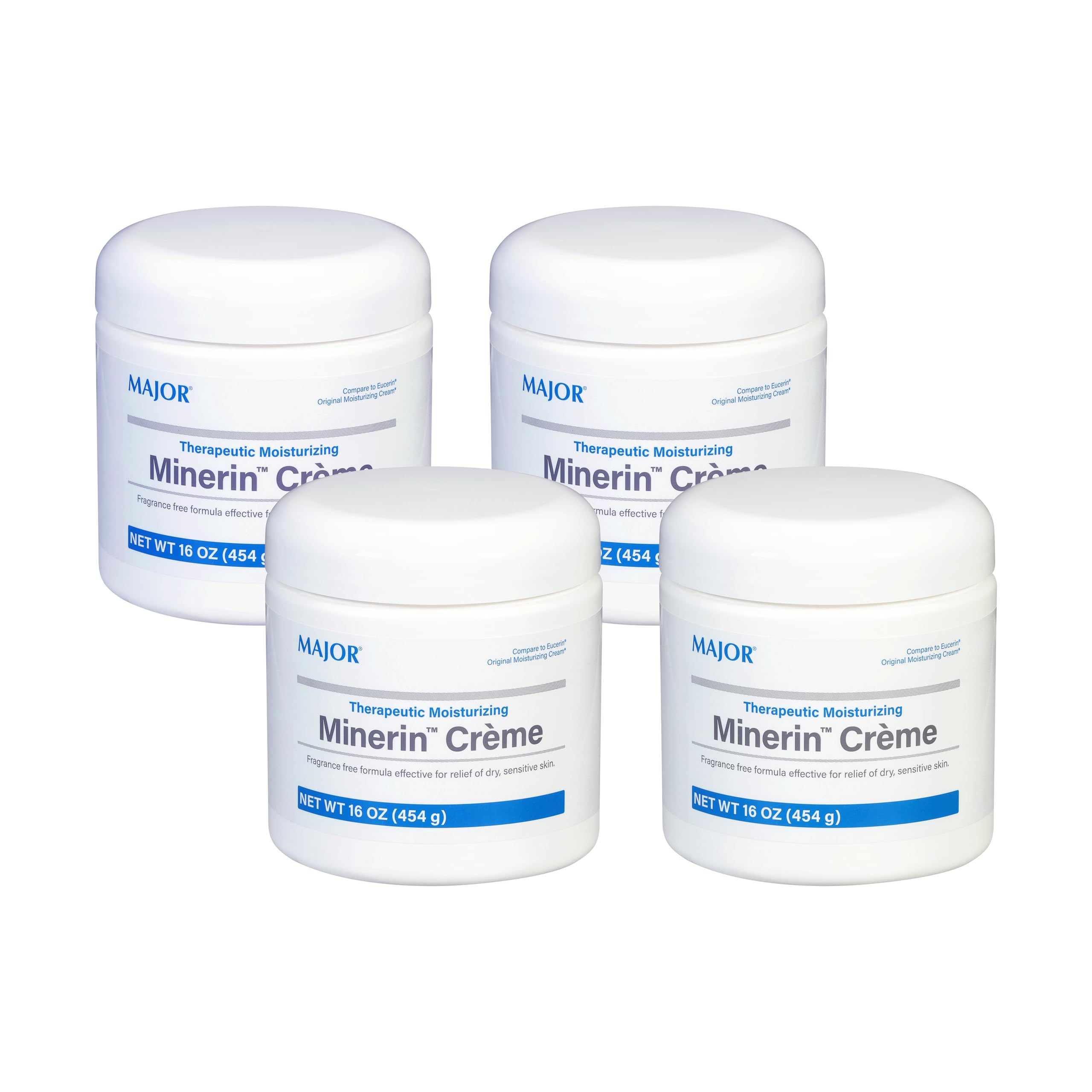 MAJOR Minerin Créme Therapeutic Moisturizing Cream – Fragrance-Free, 16 oz (4 Pack) for Very Dry Skin