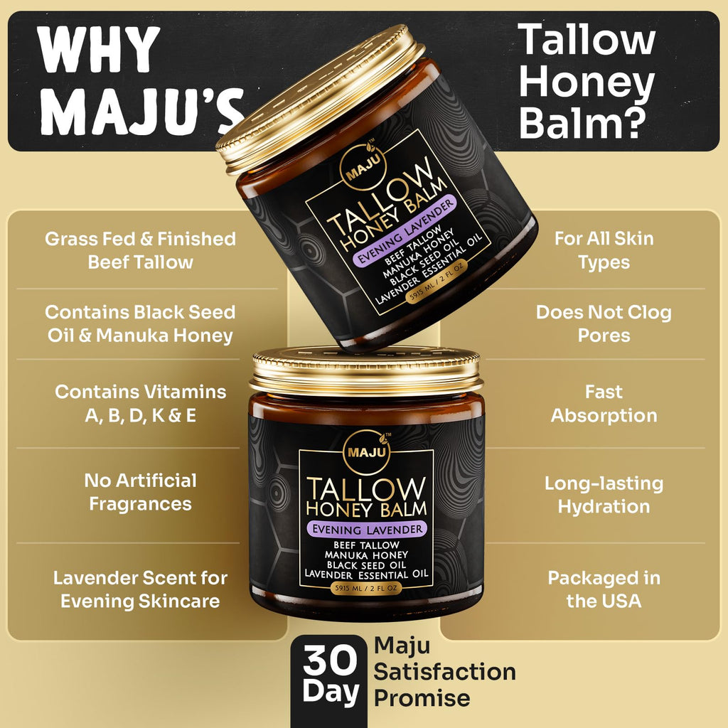 MAJU Tallow Honey Balm, Evening Lavender | Nighttime Grass-Fed Tallow Moisturizer