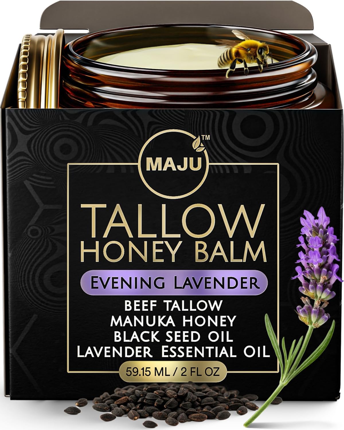 MAJU Tallow Honey Balm, Evening Lavender | Nighttime Grass-Fed Tallow Moisturizer