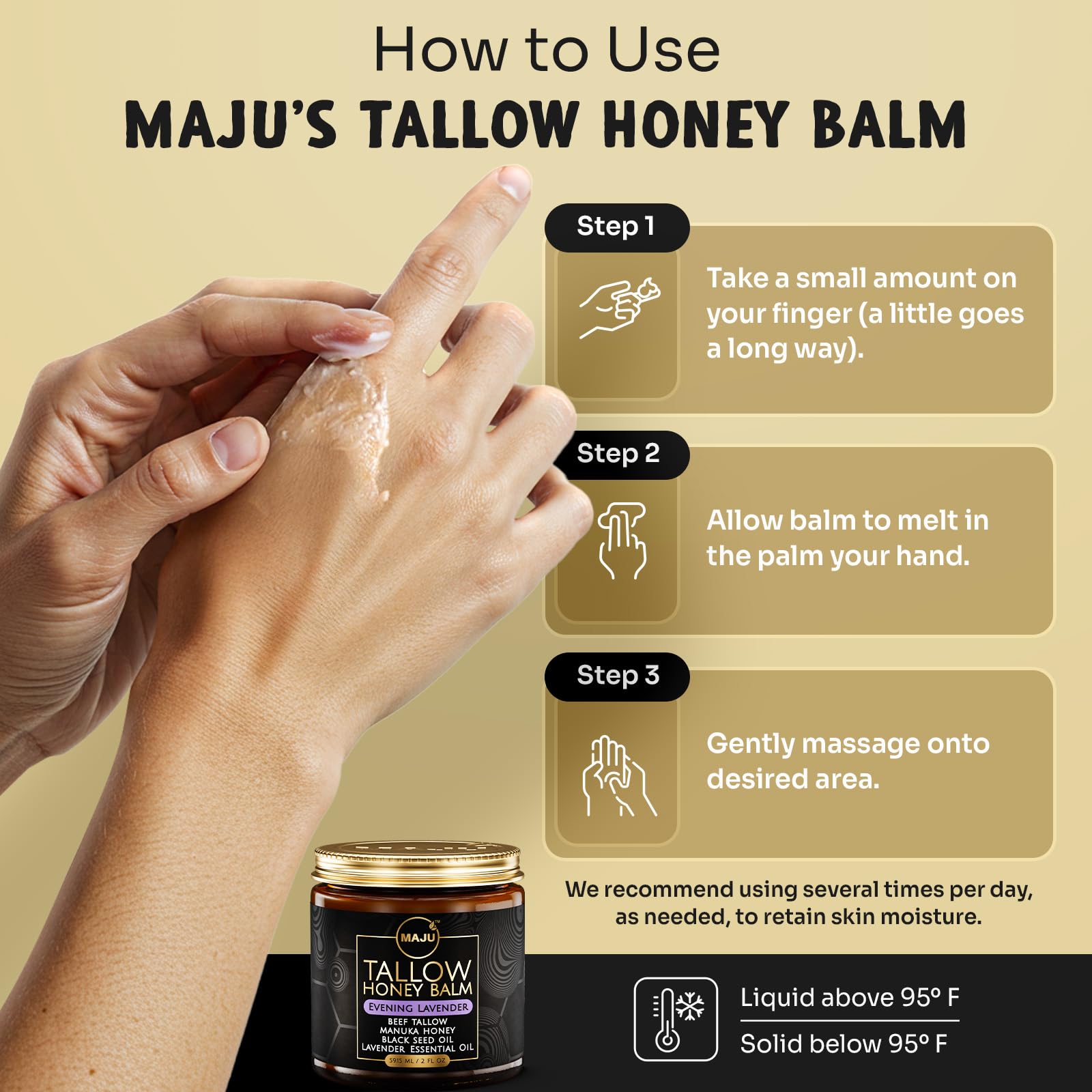 MAJU Tallow Honey Balm, Evening Lavender | Nighttime Grass-Fed Tallow Moisturizer