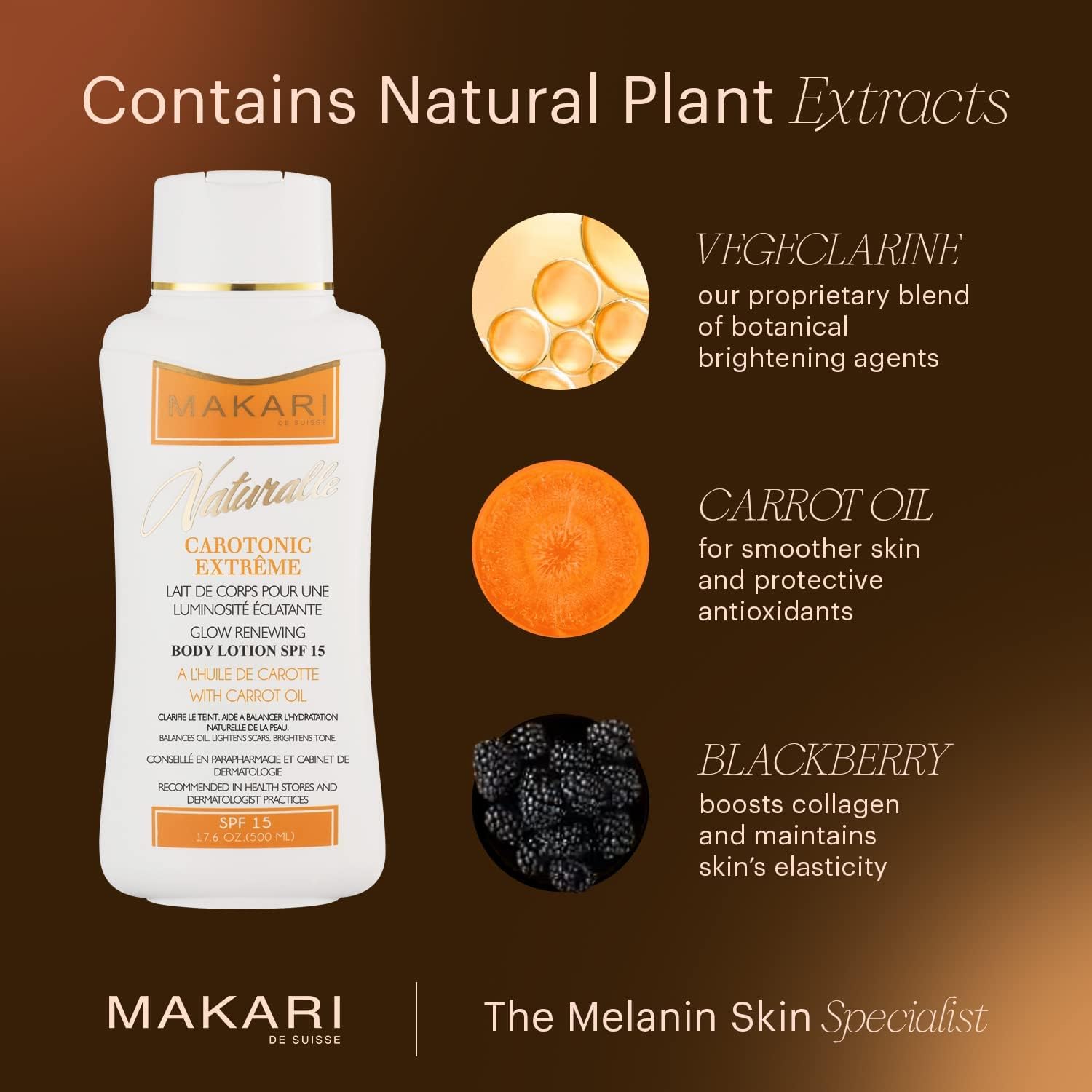 MAKARI Carotonic Extreme Body Lotion (17.6 oz) | Balance Oil, Fade Marks, Brighten Skin