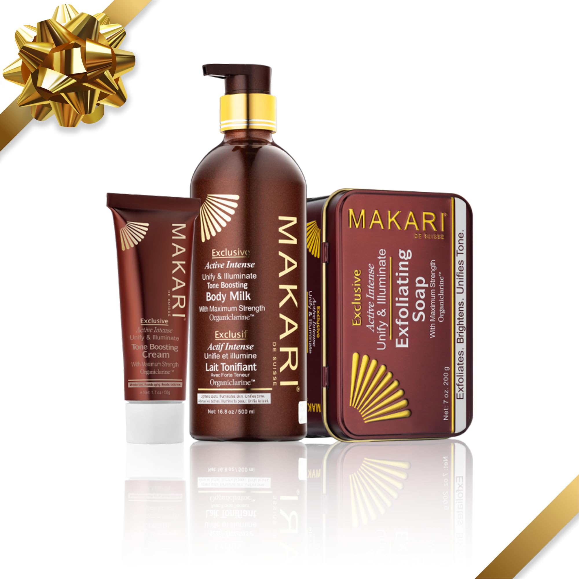 MAKARI Exclusive 3-Piece Skincare Gift Set | Exfoliating Soap, Body Milk & Face Cream with Organiclarine