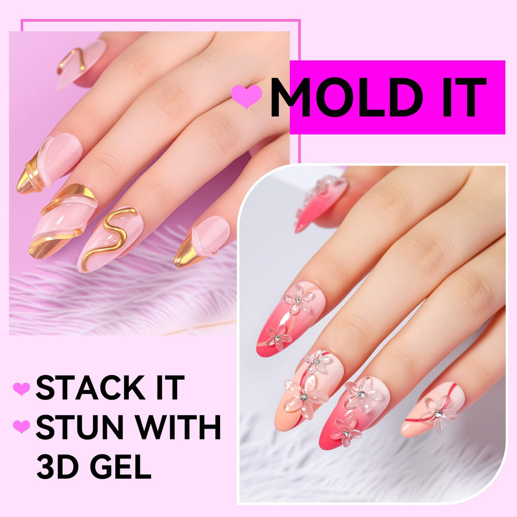 Makartt 3D Gel Nail Art Starter Kit — Clear Sculpting Gel, No-Wipe Finish, Chrome Powder & Molding Gels