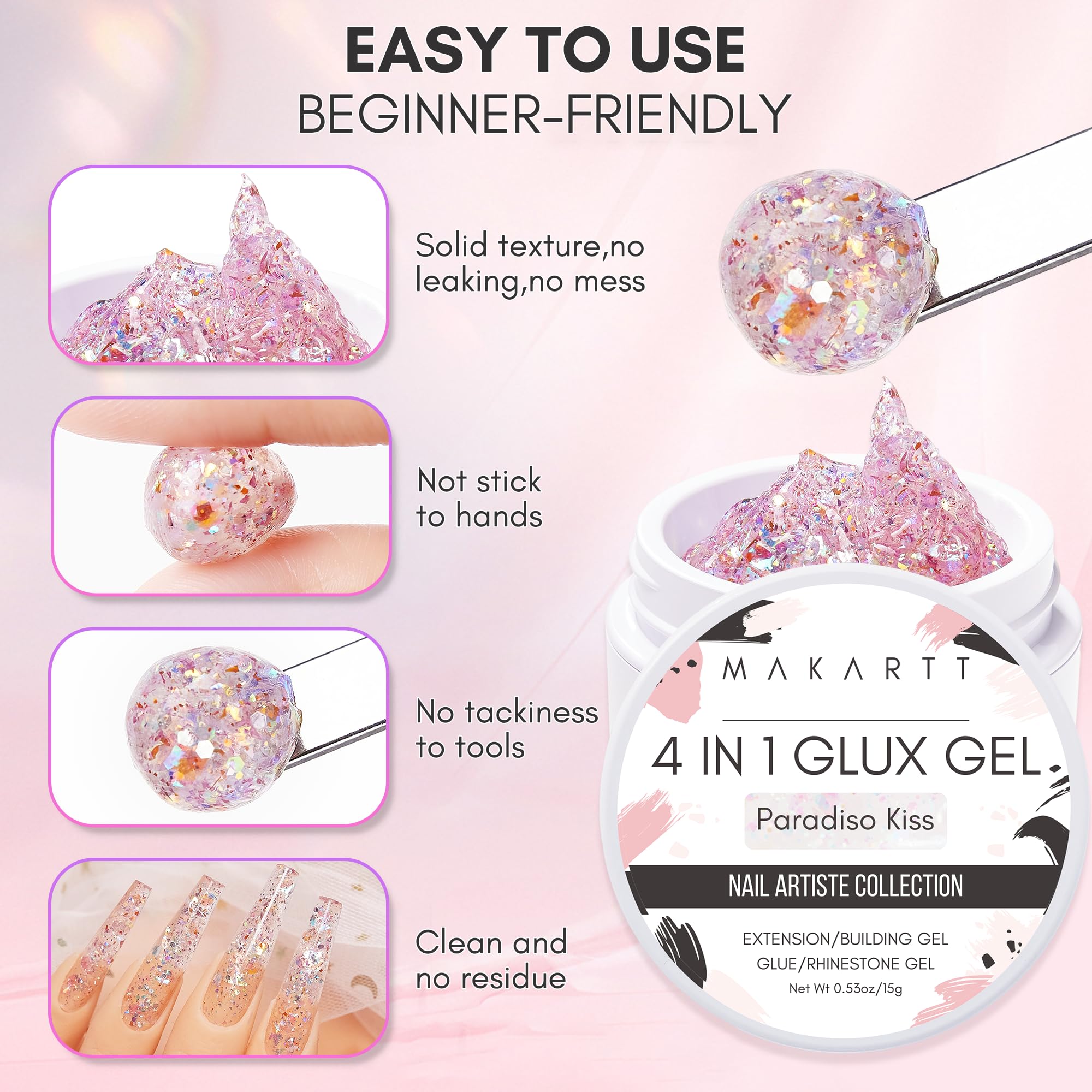 Makartt 3D Nail Gel Art Kit — 4 Colors for Extensions, Molds & 3D Nail Art
